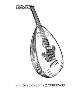 Traditional oud vector line art hand drawn illustration