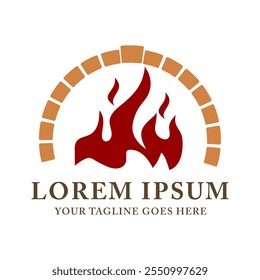 Traditional Oven Arch Illustration with Fire for Pizzeria Restaurant Logo Design