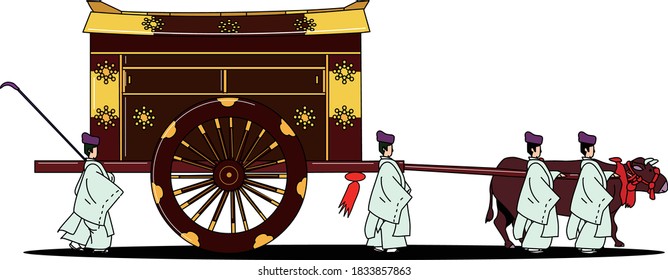 Un carrito de bueyes tradicional para los antiguos aristócratas japoneses