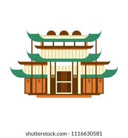 Traditional pagoda building, Asian wooden architectural object vector Illustration on a white background