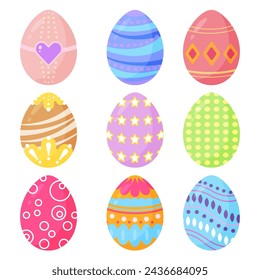 Traditional painted Easter eggs set vector illustration.