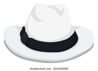 Traditional paisa hat decorated with black ribbon in cartoon style, isolated over white background.