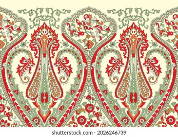 Traditional Paisley Border. Ornamental Paisley Print for Textile Design