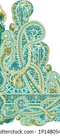 Traditional Paisley Border Print for Textile Design or Fabrics Light Green