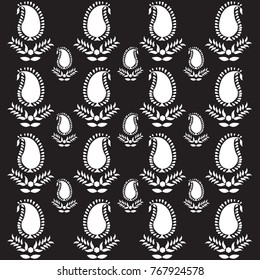 Traditional paisley design pattern in black and white. Backdrop, print, card, invitation, wallpaper.