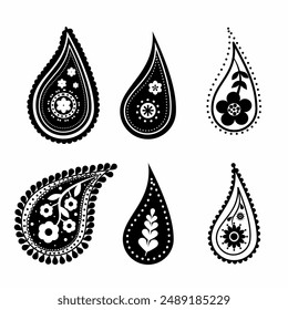 Traditionelles Paisley-Ornament. Handgezeichnete abstrakte Designelement-Illustrationen. Einfaches Zeichnen von Blumenmuster. Teil des Sets.