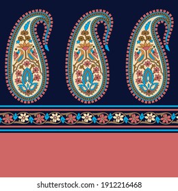 Traditional paisley Pattern with border on navy