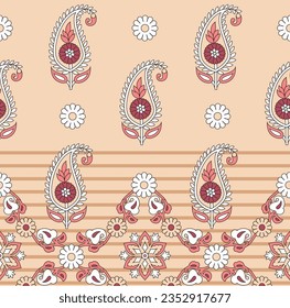 traditional paisley pattern with border on brown background
