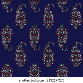 traditional Paisley pattern with bunch on navy background
