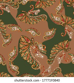 traditional Paisley pattern on brown background