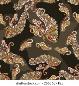 Patrón tradicional de Paisley sobre fondo marrón