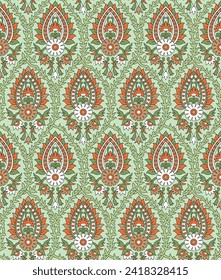 traditional paisley pattern on green background