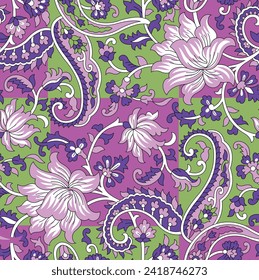 traditional paisley pattern on green background