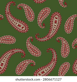 traditional paisley pattern on green background