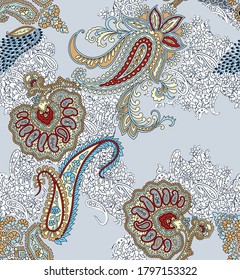traditional Paisley pattern on grey background