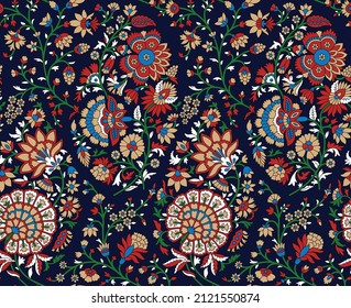 traditional Paisley pattern on navy background