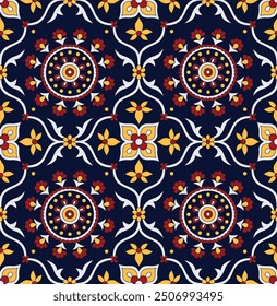 traditional Paisley pattern on navy background