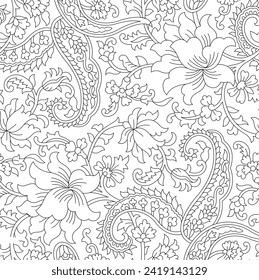 patrón de paisley tradicional en el material de vector de fondo de contorno