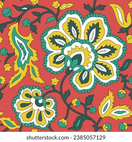 patrón tradicional de paisley sobre fondo rojo
