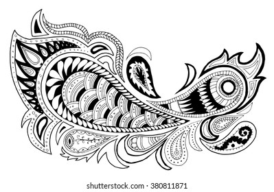 Traditional paisley pattern. Vintage background. Decorative ornament backdrop for fabric, textile, wrapping paper, card, invitation, wallpaper, web design. Black element isolated on white background