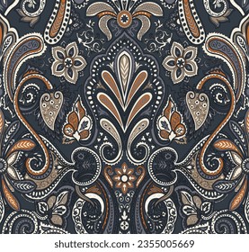 traditional paisley seamless pattern on grey background