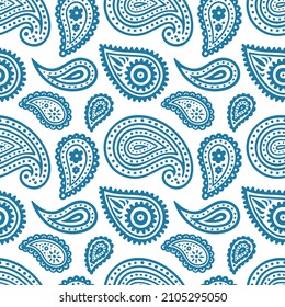 Traditional paisley seamless texture. Hand drawn abstract endless pattern. Simple drawing floral repeating background. Part of set.