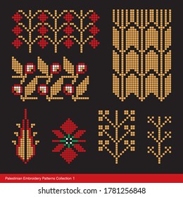 Traditional Palestinian Embroidery Motifs collection. Isolated vector patterns.