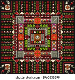 Traditional Palestinian Embroidery Pattern in colors, editable vector composition