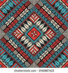 Traditional Palestinian Embroidery Pattern in colors, editable vector composition