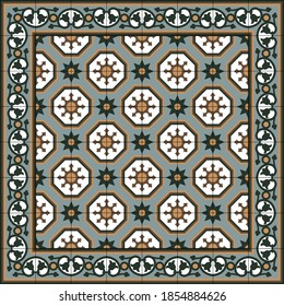 Traditional Palestinian Floor tiles pattern and border. Editable vector file.