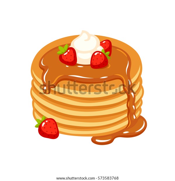 Traditional Pancakes Strawberries Maple Syrup Whipped Stock Vector (Royalty Free) 573583768