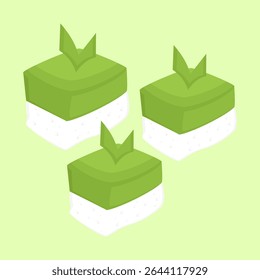 Traditional Pandan Sticky Rice Cake Talam Illustration, Flat Style Design for Culinary Content, Packaging Design, and Eid Themes