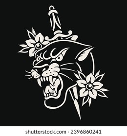 Traditional panther dagger tattoo vector