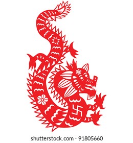 Traditional paper cut of a dragon.