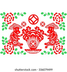 Traditional paper cut of a Monkey. 
