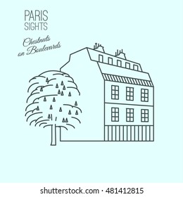 Traditional Paris house. Beautiful vector illustration in modern style isolated on a light blue background. Paris main sights collection.