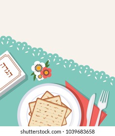 traditional passover table for Passover dinner with passover plate. vector illustration template