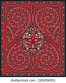 the traditional pattern of the Batak tribe called Gorga Batak, with black, red and white colors.