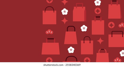 Traditional Pattern Design of Shopping Bags with Red Background | Japanese Celebration and New Year Decoration