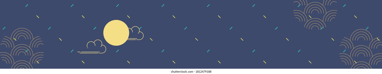 Traditional pattern placard background with full moon and clouds.