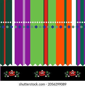 
A traditional pattern of Polish folklore in a folk costume in Łowicz, presenting colorful stripes and traditional Łowicz flowers.