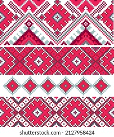 Patrón tradicional para el bordado eslavo. Rojo con blanco 
