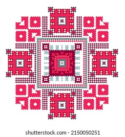 Patrón tradicional para el bordado eslavo. Rojo con blanco 