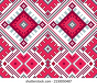 Traditional pattern for Slavic embroidery. Red with white 