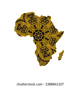 traditional pattern within the borders of the African continent in style. Vector image, traditional mandala over the island and the mainland in yolks and black color symbol of unity