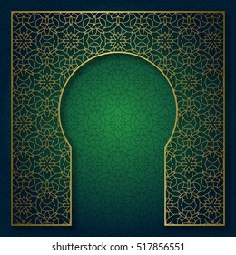 Traditional patterned background with golden arched frame