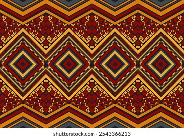 Traditional patterns with geometric shapes, green, orange, blue, can be connected in every direction.