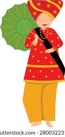 Traditional Payung Dance from West Sumatra with Umbrella – Indonesian Cultural Vector Illustration