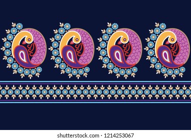 Traditional Peacock Border on navy