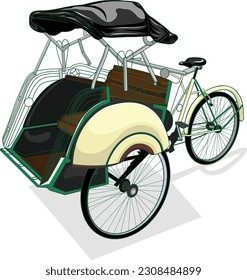 Rickshaw tradicional de java Indonesia en formato de ilustración vectorial.